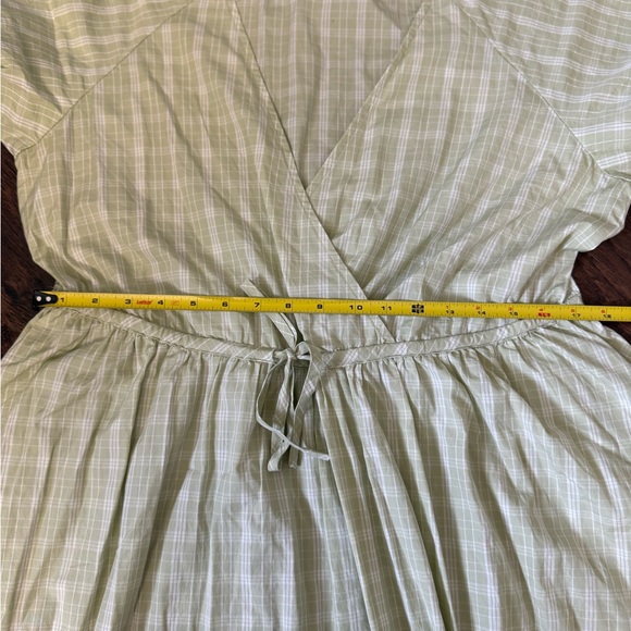 Madewell Green Plaid Tie-Waist Cotton Midi Dress Puff Sleeve Prariecore Sz L - Picture 10 of 13